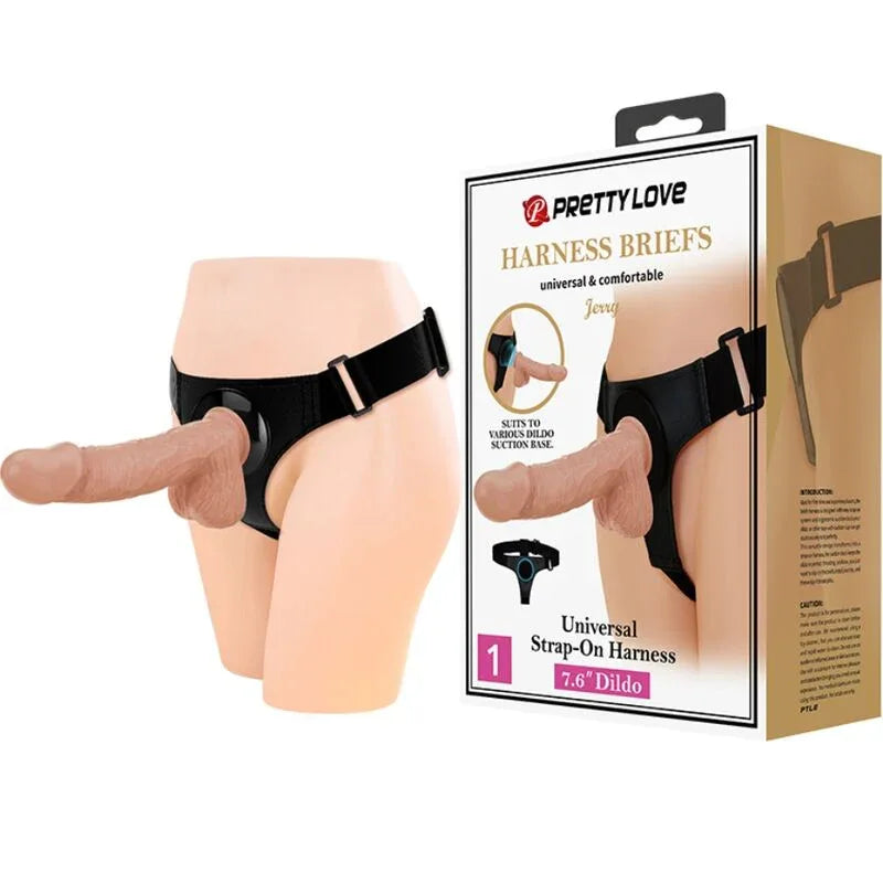 PRETTY LOVE - HARNESS-HOSE UNIVERSAL-HARNESS MIT DILDO JERRY 21.8 CM NATUR - Vanelion Paradise