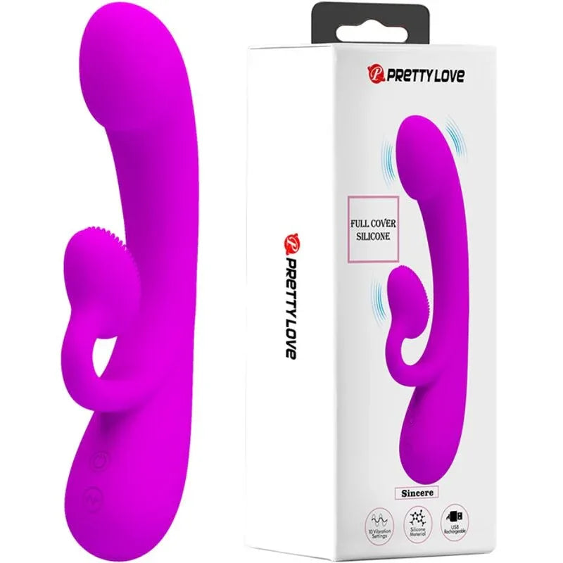 PRETTY LOVE - AUFRICHTIGER VIBRATOR UND KLITORIS-SAUGER AUS VIOLETTEM SILIKON - Vanelion Paradise