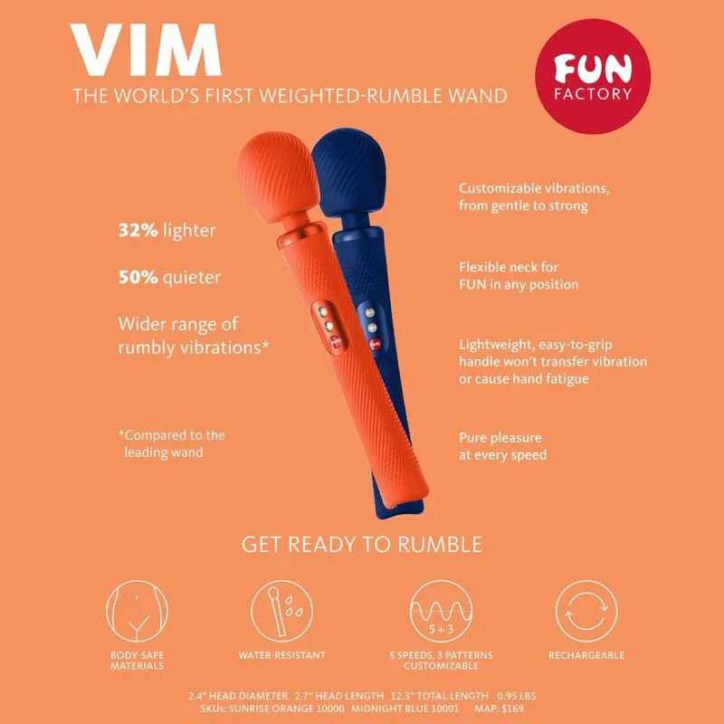 FUN FACTORY - VIM SILIKON WIEDERAUFLADBARER, VIBRIERENDER, GEWICHTETER RUMBLE WAND MITTERNACHTSBLAU - Vanelion Paradise