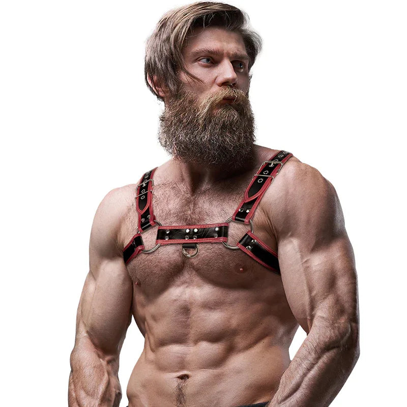 FETISH SUBMISSIVE ATTITUDE - BRUSTGESCHIRR AUS ECO-LEDER FÜR HERREN SCHWARZ/ROT - Vanelion Paradise