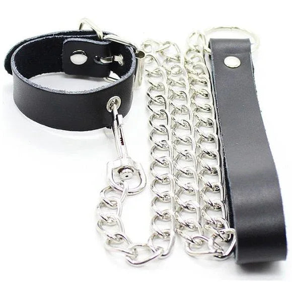 OHMAMA FETISH - PENIS-HALSKETTE UND LEDERARMBAND MIT METALLKETTE - Vanelion Paradise