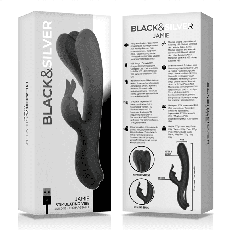BLACK&SILVER - JAMIE WIEDERAUFLADBARER SILIKON-KANINCHENSTIMULATOR SCHWARZ - Vanelion Paradise