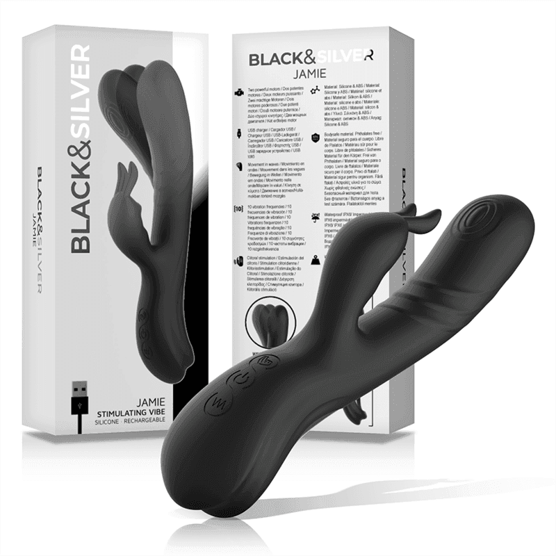 BLACK&SILVER - JAMIE WIEDERAUFLADBARER SILIKON-KANINCHENSTIMULATOR SCHWARZ - Vanelion Paradise