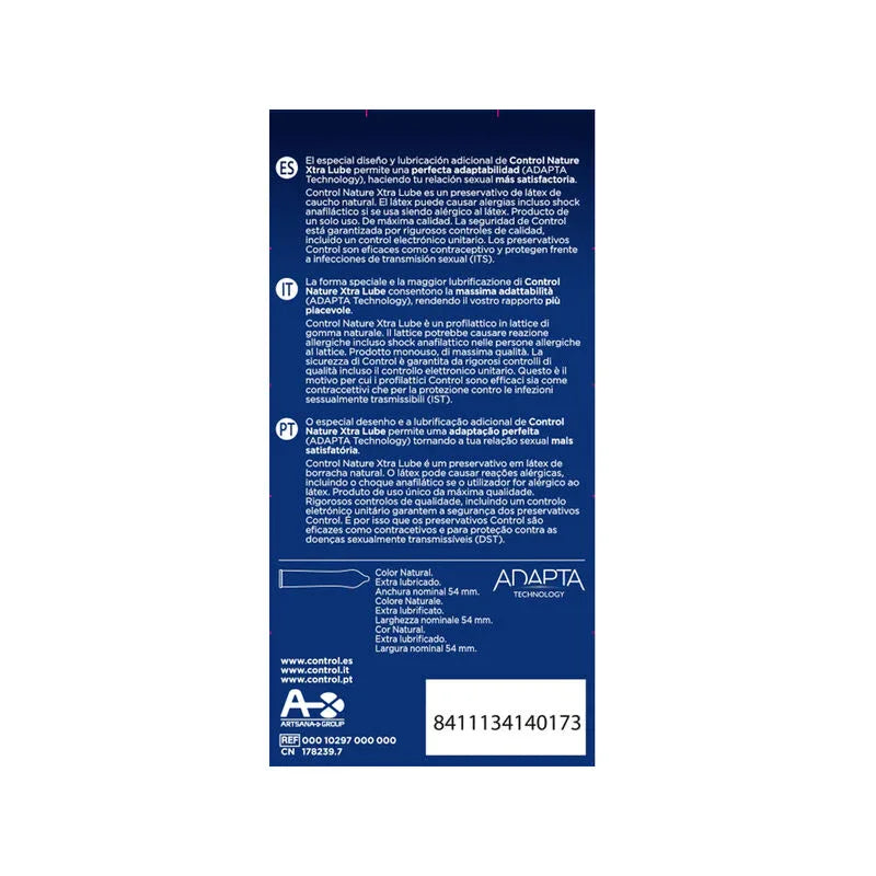 CONTROL - ADAPTA NATURE EXTRALUBE CONDOMS 12 UNITS - Vanelion Paradise