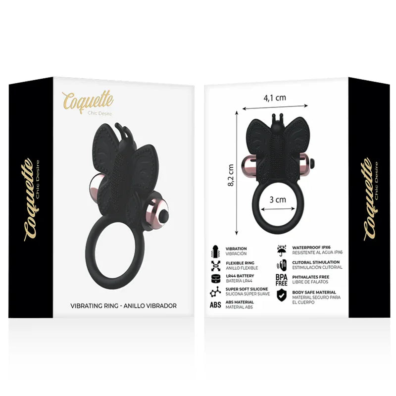 COQUETTE CHIC DESIRE - COCKRING SCHMETTERLING MIT VIBRATOR SCHWARZ/ GOLD - Vanelion Paradise