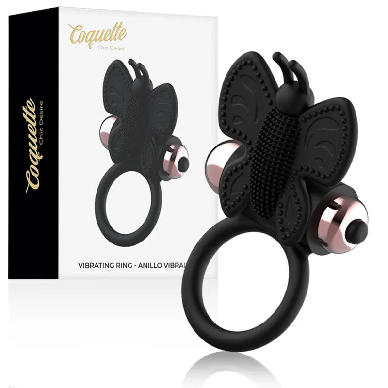 COQUETTE CHIC DESIRE - COCKRING SCHMETTERLING MIT VIBRATOR SCHWARZ/ GOLD - Vanelion Paradise