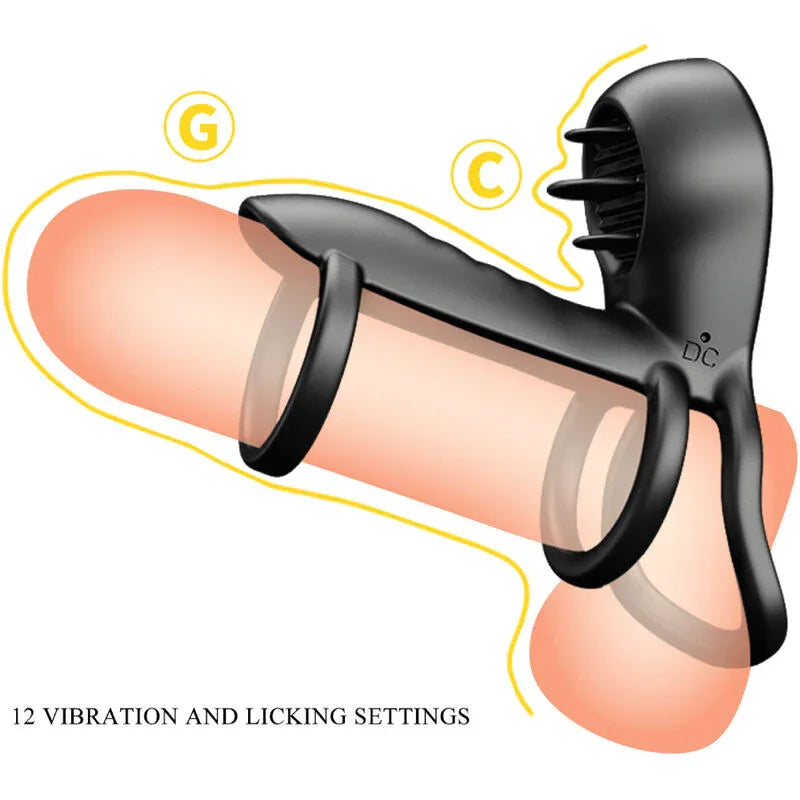 PRETTY LOVE - JAMMY PENIS-HÜLLE 12 VIBRATIONEN MIT WIEDERAUFLADBARER SILIKON-ZUNGE - Vanelion Paradise