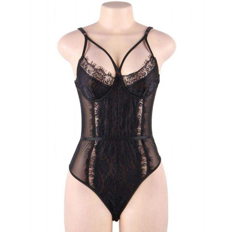 QUEEN LINGERIE - SCHWARZER SPITZEN-TEDDY S/M - Vanelion Paradise