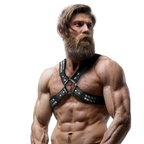 FETISH SUBMISSIVE ATTITUDE - GEKREUZTER BRUSTGESCHIRR FÜR MÄNNER AUS ÖKO-LEDER MIT NIETEN - Vanelion Paradise