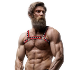 FETISH SUBMISSIVE ATTITUDE - BULLDOGGENGESCHIRR AUS ÖKO-LEDER FÜR HERREN SCHWARZ/ROT - Vanelion Paradise