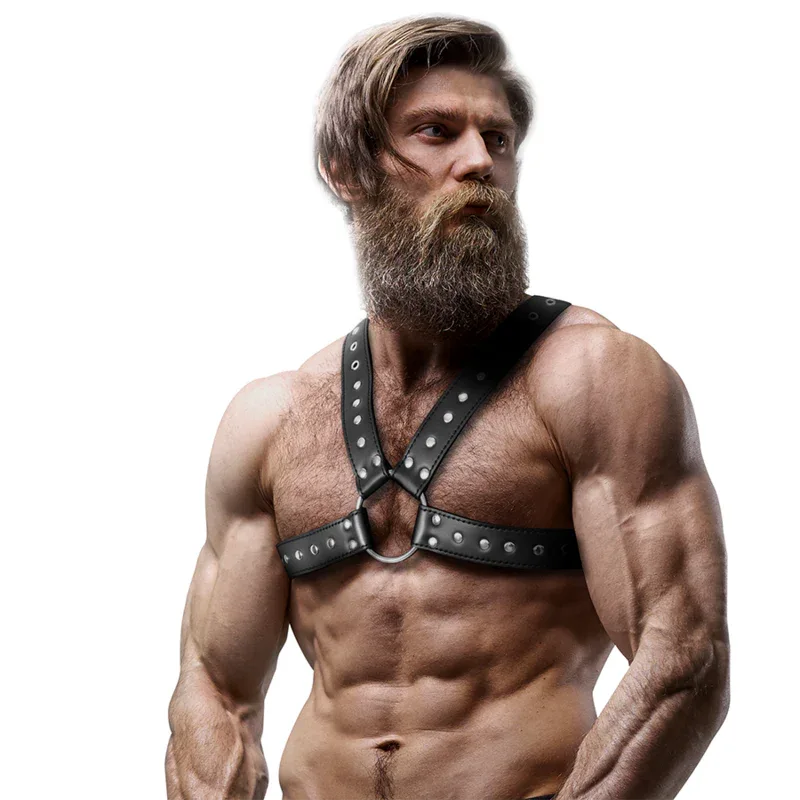 FETISH SUBMISSIVE ATTITUDE - CROSSOVER-BRUSTGESCHIRR AUS ÖKO-LEDER FÜR HERREN MIT NIETEN - Vanelion Paradise