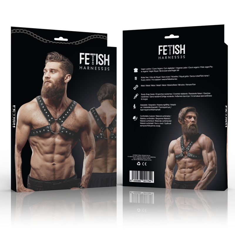 FETISH SUBMISSIVE ATTITUDE - CROSSOVER-BRUSTGESCHIRR AUS ÖKO-LEDER FÜR HERREN MIT NIETEN