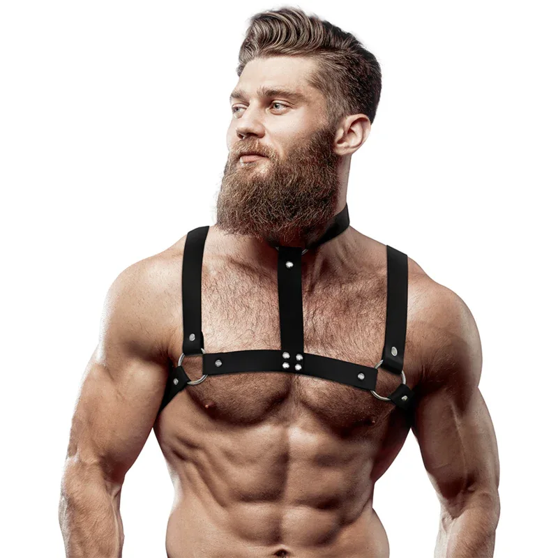 Herren-Harness aus veganem Leder mit Halskette – verstellbarer Brustgurt - Vanelion Paradise