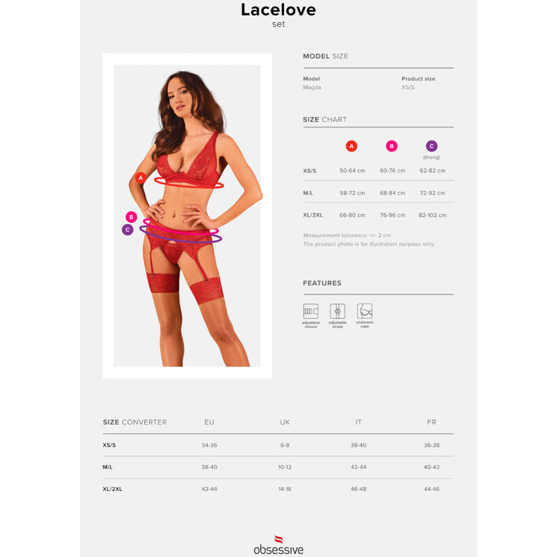 OBSESSIVE - LACELOVE-SET DREITEILIG ROT XS/S