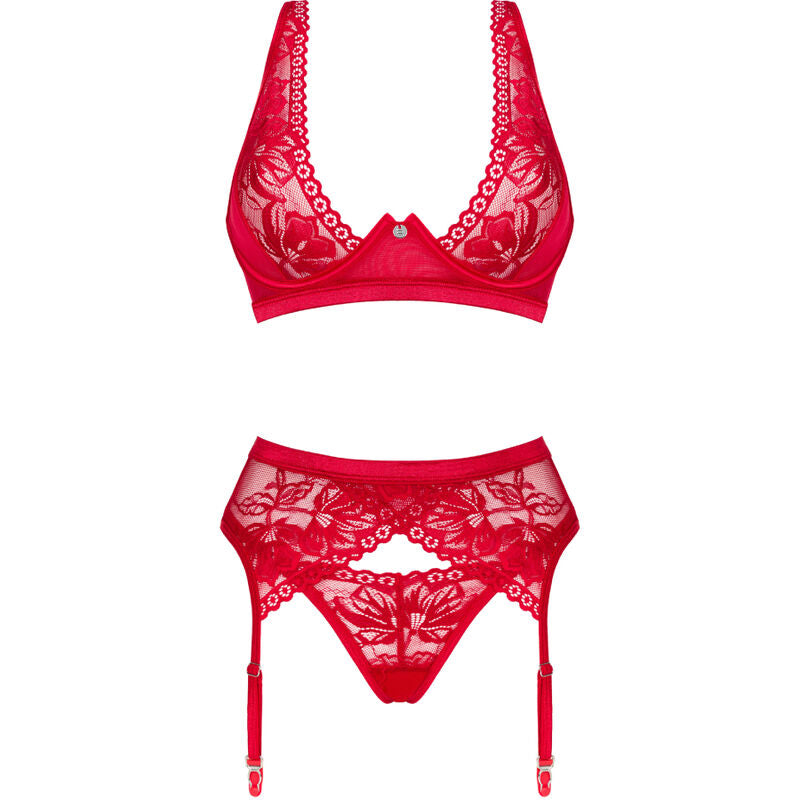 OBSESSIVE - LACELOVE-SET DREITEILIG ROT XS/S