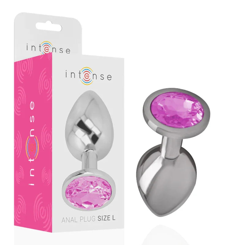 INTENSE - ANALPLUG AUS ALUMINIUMMETALL MIT ROSA KRISTALL, GRÖSSE L - Vanelion Paradise