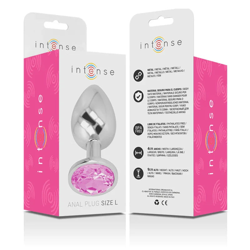 INTENSE - ANALPLUG AUS ALUMINIUMMETALL MIT ROSA KRISTALL, GRÖSSE L - Vanelion Paradise