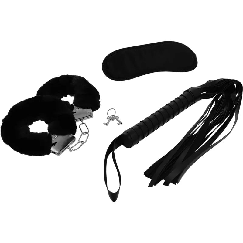 INTENSE - FETISH EROTIKSPIELSET 1 MIT HANDSCHELLEN, BLINDMASKE UND PEITSCHE - Vanelion Paradise