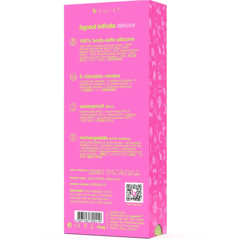 B SWISH - BGOOD INFINITE DELUXE WIEDERAUFLADBARER VIBRATOR ROSA SILIKON - Vanelion Paradise