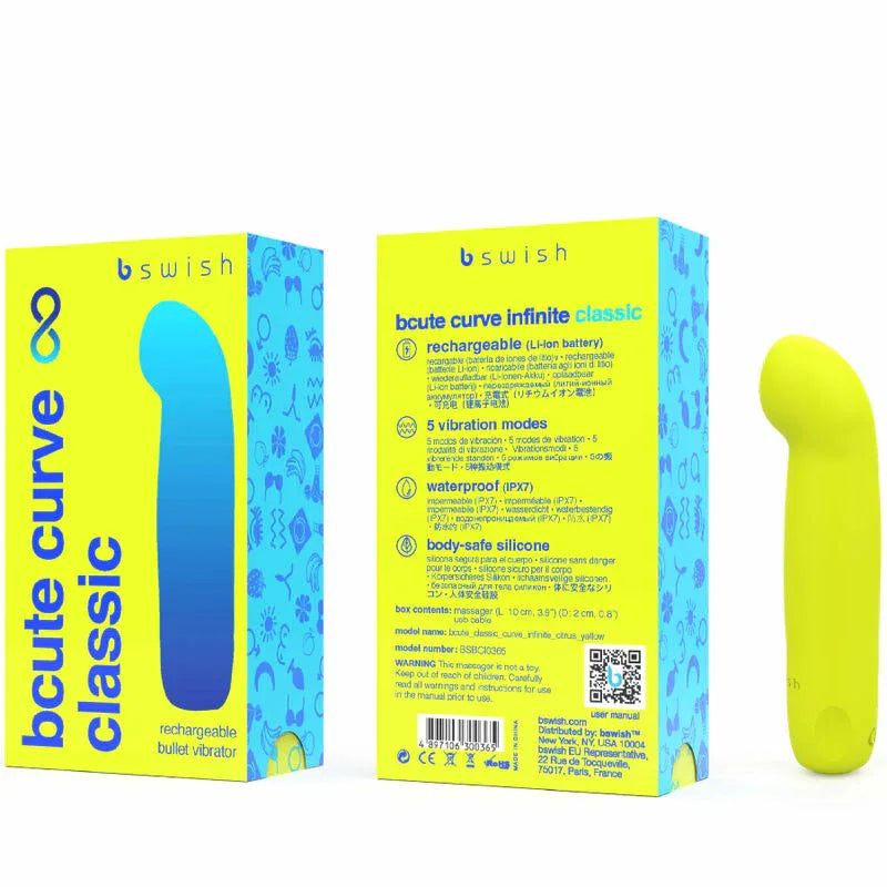 B SWISH - BCUTE CURVE INFINITE KLASSISCHER WIEDERAUFLADBARER SILIKONVIBRATOR GELB - Vanelion Paradise