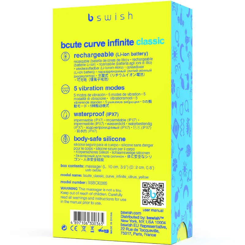 B SWISH - BCUTE CURVE INFINITE KLASSISCHER WIEDERAUFLADBARER SILIKONVIBRATOR GELB - Vanelion Paradise