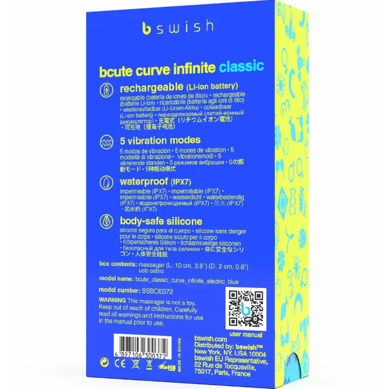 B SWISH - BCUTE CURVE INFINITE KLASSISCHER WIEDERAUFLADBARER VIBRATOR AUS BLAUEM SILIKON - Vanelion Paradise