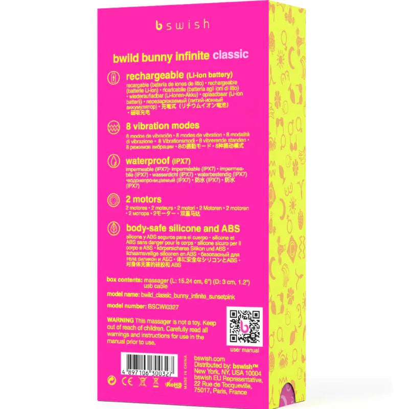 B SWISH - BWILD BUNNY INFINITE KLASSISCHER WIEDERAUFLADBARER VIBRATOR ROSA SILIKON - Vanelion Paradise