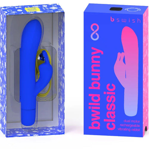 B SWISH - BWILD BUNNY INFINITE KLASSISCHER WIEDERAUFLADBARER VIBRATOR AUS BLAUEM SILIKON - Vanelion Paradise