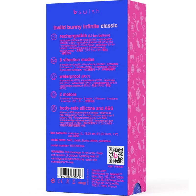 B SWISH - BWILD BUNNY INFINITE KLASSISCHER WIEDERAUFLADBARER VIBRATOR AUS BLAUEM SILIKON - Vanelion Paradise