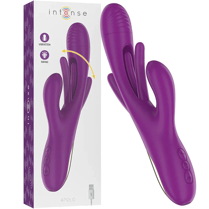 INTENSE - APOLO WIEDERAUFLADBARER MULTIFUNKTIONSVIBRATOR 7 VIBRATIONEN MIT LILA SCHWINGENDER ZUNGE - Vanelion Paradise