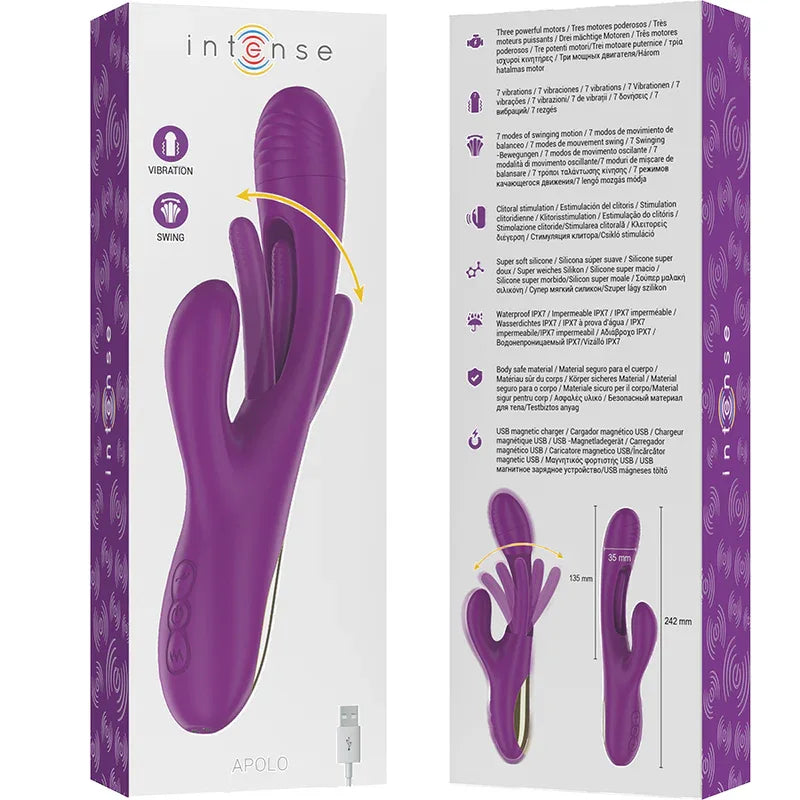 INTENSE - APOLO WIEDERAUFLADBARER MULTIFUNKTIONSVIBRATOR 7 VIBRATIONEN MIT LILA SCHWINGENDER ZUNGE - Vanelion Paradise
