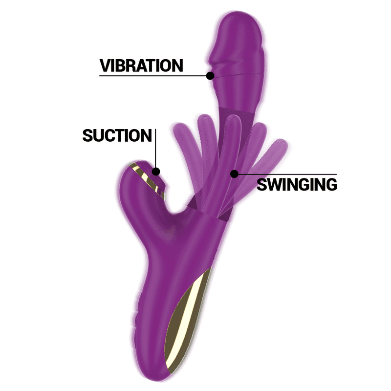 INTENSE - ATENEO WIEDERAUFLADBARER MULTIFUNKTIONSVIBRATOR 7 VIBRATIONEN MIT LILA SCHWINGENDER UND SAUGEN ZUNGE - Vanelion Paradise