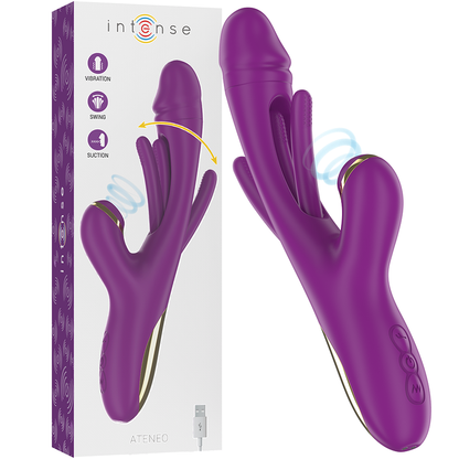 INTENSE - ATENEO WIEDERAUFLADBARER MULTIFUNKTIONSVIBRATOR 7 VIBRATIONEN MIT LILA SCHWINGENDER UND SAUGEN ZUNGE