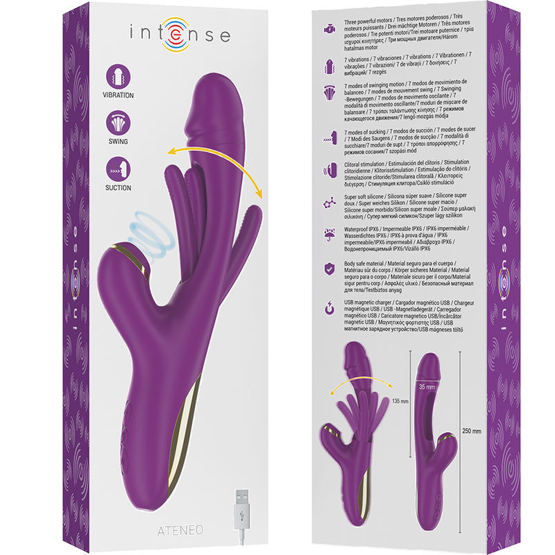 INTENSE - ATENEO WIEDERAUFLADBARER MULTIFUNKTIONSVIBRATOR 7 VIBRATIONEN MIT LILA SCHWINGENDER UND SAUGEN ZUNGE