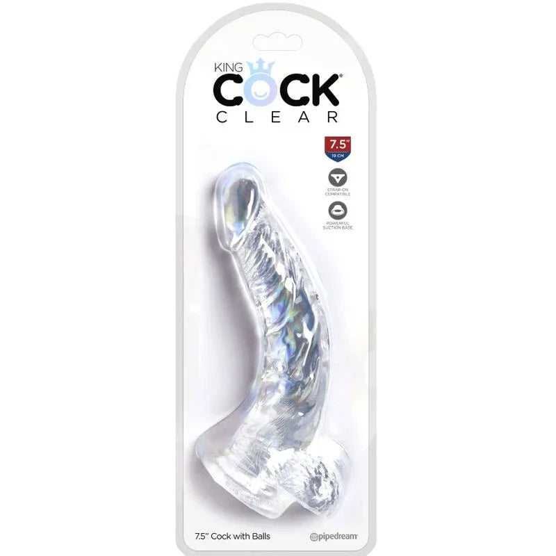 KING COCK - CLEAR REALISTISCH GEBOGENER PENIS MIT 16.5 CM TRANSPARENTEN EIEREN - Vanelion Paradise