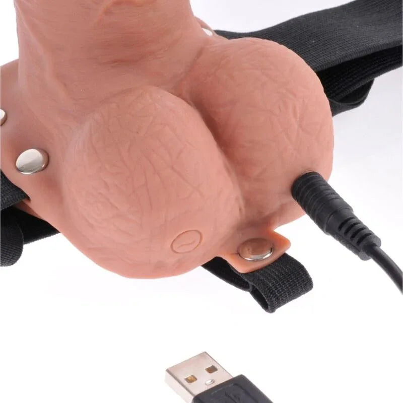 FETISH FANTASY SERIES - VERSTELLBARES GURT REALISTISCHER PENIS MIT WIEDERAUFLADBAREN BLLEN UND VIBRATOR 17,8 CM - Vanelion Paradise