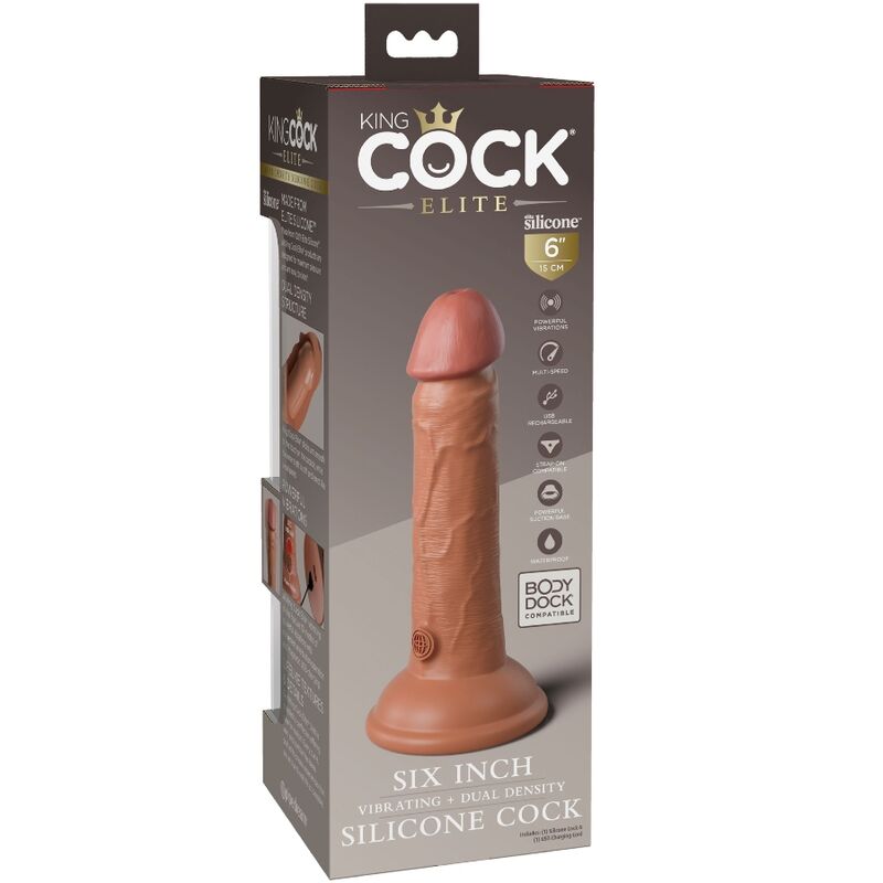 KING COCK - ELITE REALISTISCHER DILDO MIT VIBRATION UND SILIKON 15.2 CM KARAMELL