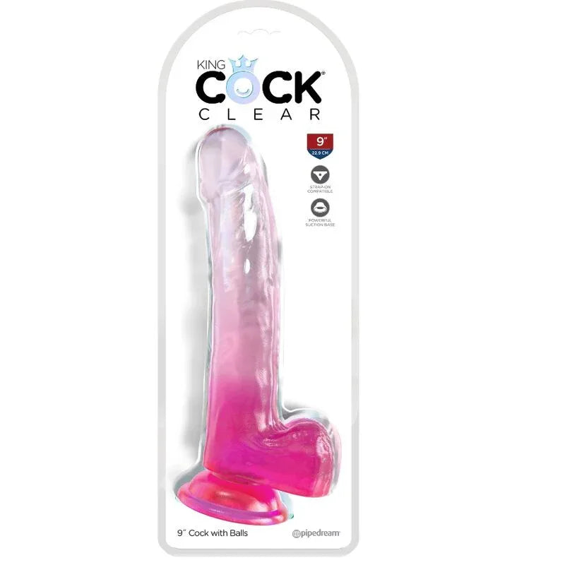 KING COCK - CLEAR DILDO MIT HODEN 20.3 CM ROSA - Vanelion Paradise