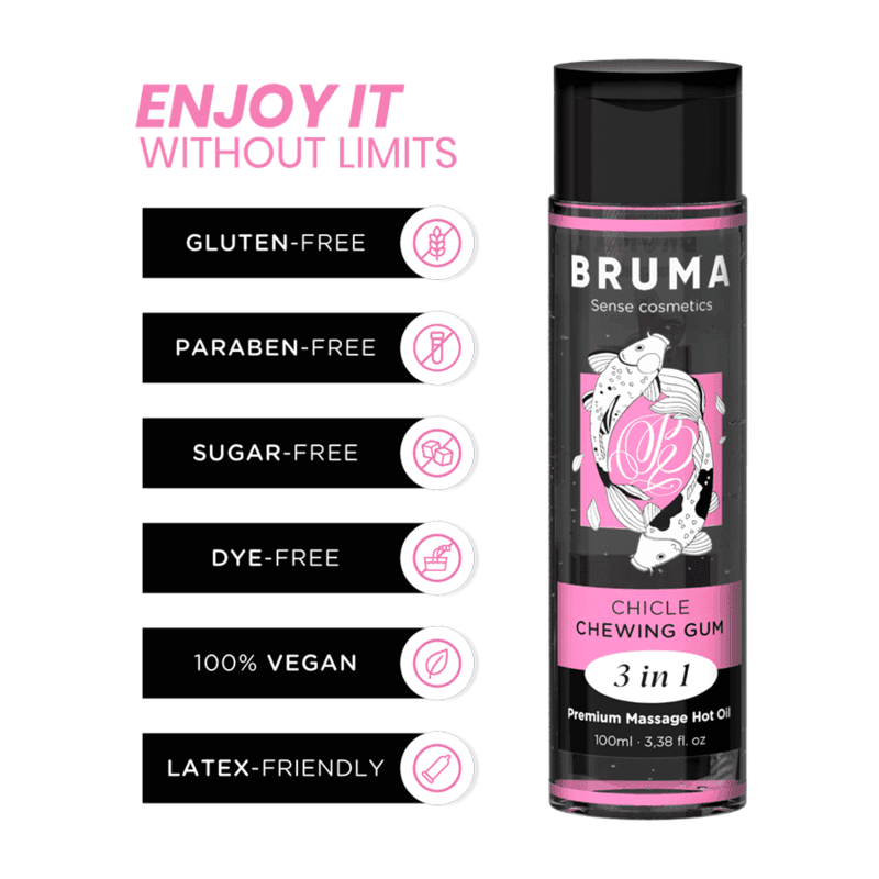 BRUMA - PREMIUM-MASSAGEÖL MIT WÄRMEEFFEKT, GUM-GESCHMACK 3 IN 1 - 100 ML - Vanelion Paradise