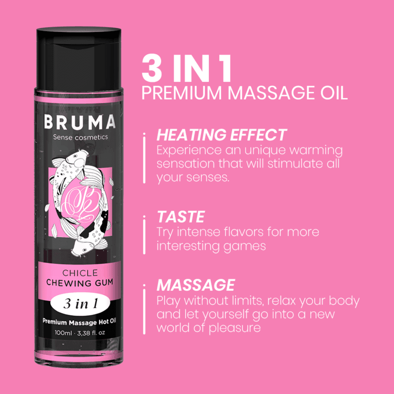 BRUMA - PREMIUM-MASSAGEÖL MIT WÄRMEEFFEKT, GUM-GESCHMACK 3 IN 1 - 100 ML - Vanelion Paradise