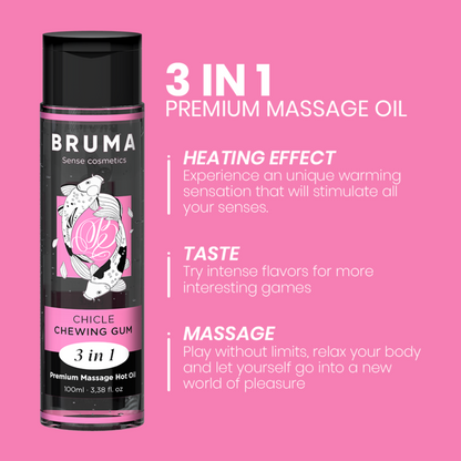 BRUMA - PREMIUM-MASSAGEÖL MIT WÄRMEEFFEKT, GUM-GESCHMACK 3 IN 1 - 100 ML