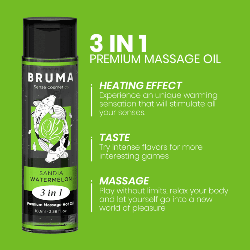 BRUMA - PREMIUM-MASSAGEÖL MIT WÄRMEEFFEKT, WASSERMELONE-GESCHMACK 3 IN 1 - 100 ML - Vanelion Paradise