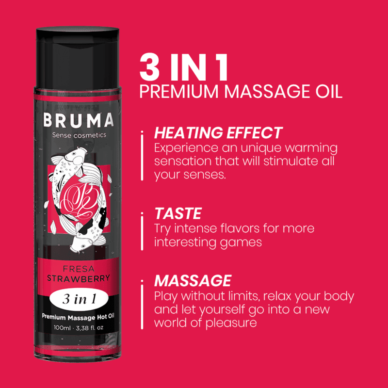 BRUMA - PREMIUM-MASSAGEÖL MIT WÄRMEEFFEKT, ERDBEERE-GESCHMACK 3 IN 1 - 100 ML - Vanelion Paradise