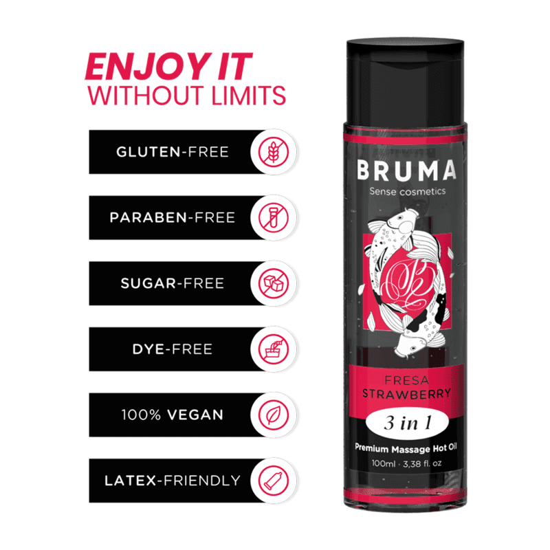 BRUMA - PREMIUM-MASSAGEÖL MIT WÄRMEEFFEKT, ERDBEERE-GESCHMACK 3 IN 1 - 100 ML - Vanelion Paradise