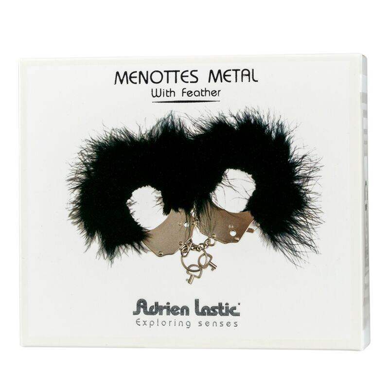 ADRIEN LASTIC  HANDSCHELLEN AUS METALL MIT SCHWARZEN FEDERN - Vanelion Paradise