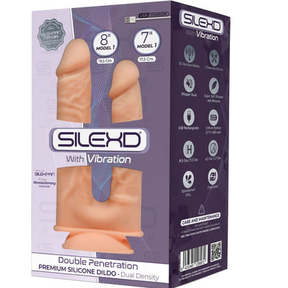 SILEXD - MODELL 1 REALISTISCHER PENIS-DOPPELPENETRATIONSVIBRATOR PREMIUM SILEXPAN SILIKON 17.5 / 19.5 CM