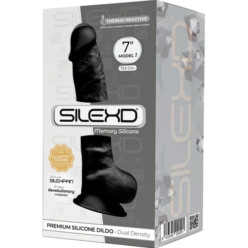 SILEXD - MODELL 1 REALISTISCHER PENIS PREMIUM SILEXPAN SILIKON SCHWARZ 17.5 CM