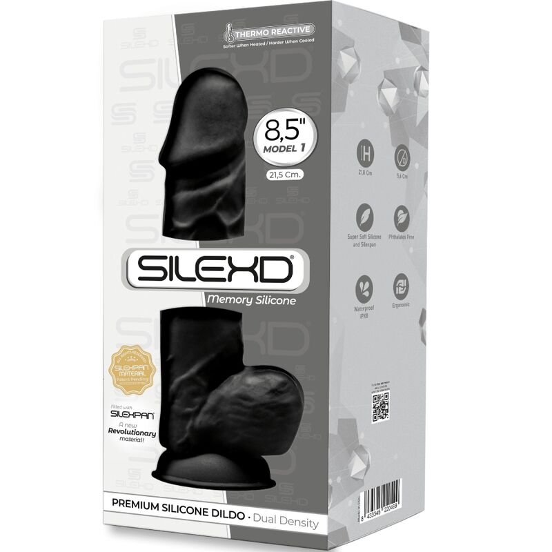 SILEXD - MODEL 1 REALISTISCHER PENIS PREMIUM SILEXPAN SILIKON SCHWARZ 21.5 CM