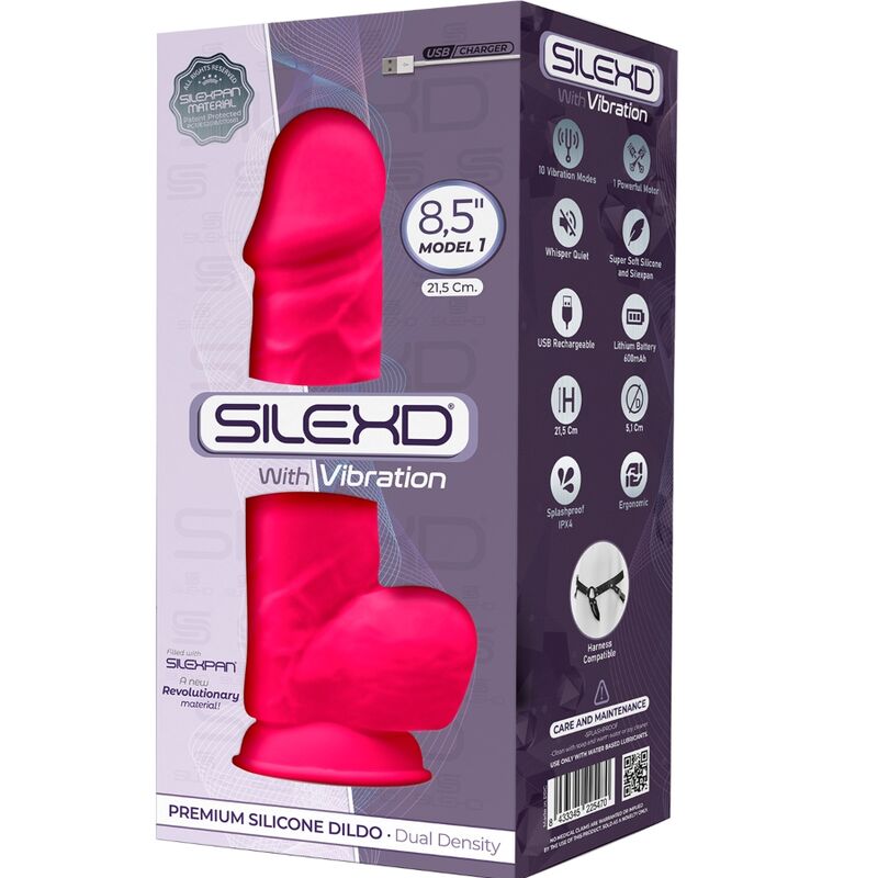 SILEXD - MODEL 1 REALISTISCHER PENISVIBRATOR SILIKON PREMIUM SILEXPAN FUCHSIA 21.5 CM