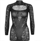 LEG AVENUE - MINIKLEID MIT SPITZE LANGARM SCHWARZ - Vanelion Paradise